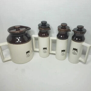 Vintage Abenakis Set  of 4 Hand crafted Crock Mini Pitchers with Lids.